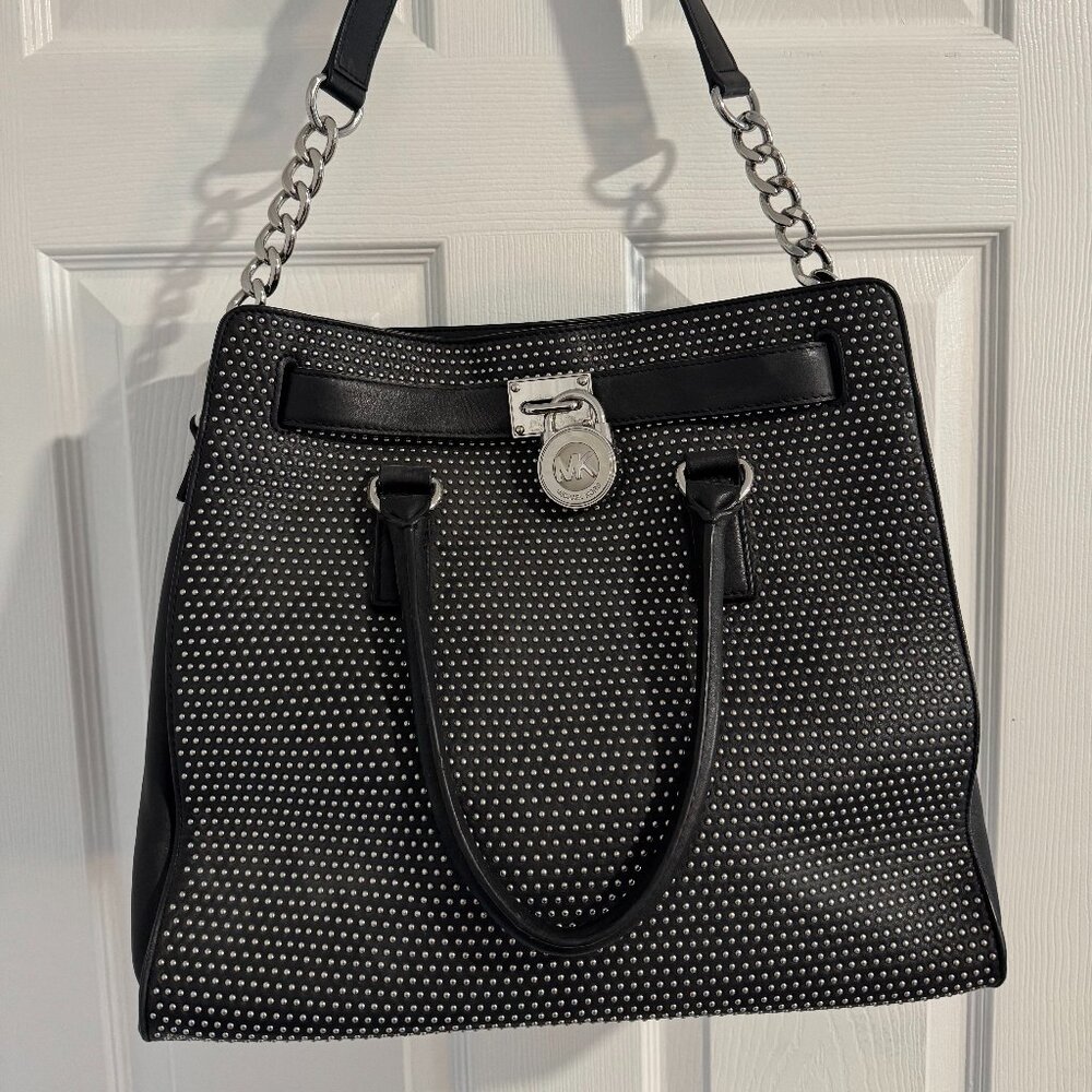 Michael Kors Silver Studded Hamilton Shoulder Bag